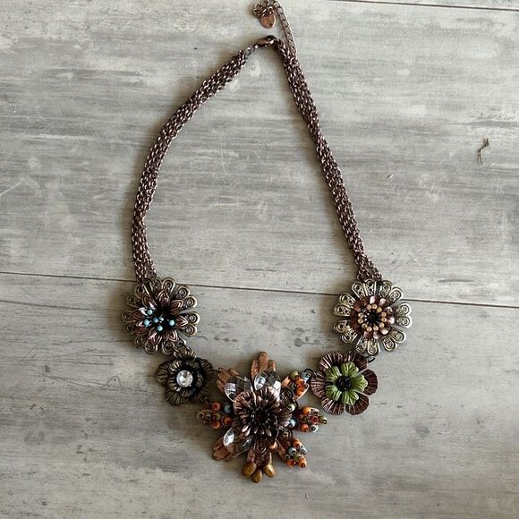 Steampunk Copper Tone Flower‎ Necklace Hippie By Claires B3 - Picture 1 of 4